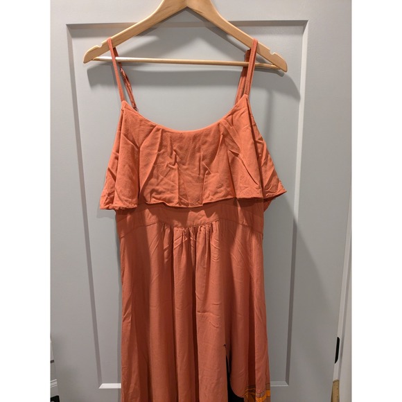 FREE PEOPLE Flock of Birds Burnt Orange Ruffle‎ Maxi Dress S L - Picture 4 of 13